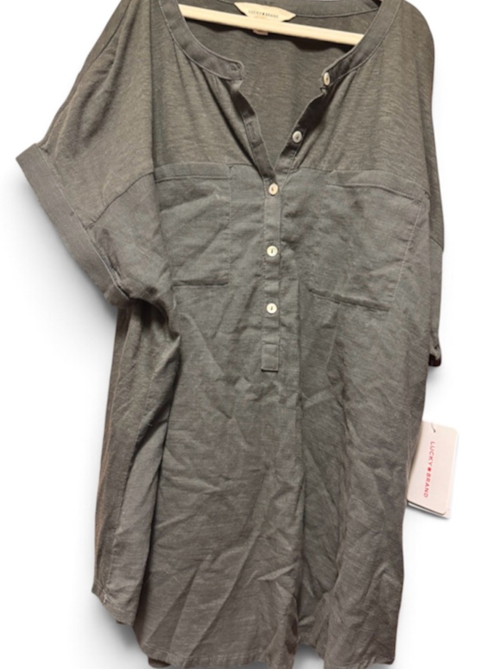 Lucky Brand Olive Gray Short-Sleeve Henley Tunic